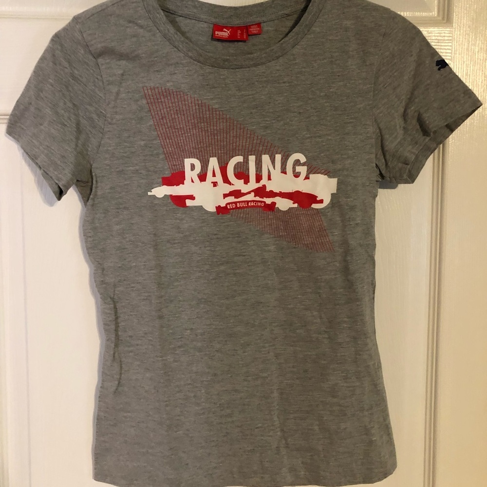 Puma women’s Small S Red Bull Racing t-shirt, grey with red and white graphic